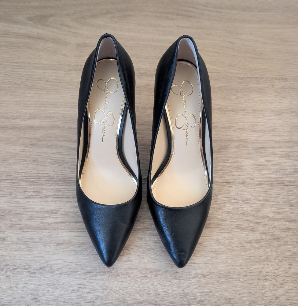 Jessica Simpson Black Leather Stiletto Heels